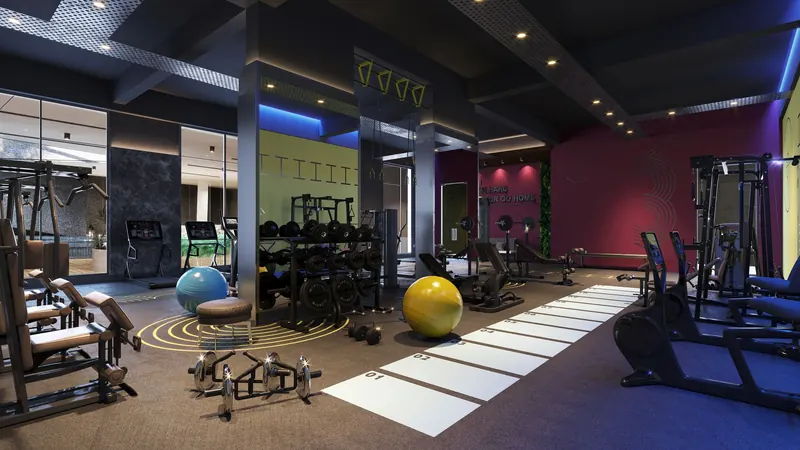 A modern gym interior with exercise equipment